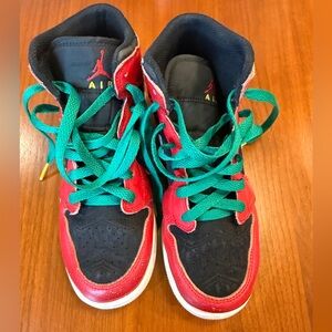 Nike Air Jordan Red and Black Sneakers with Green Laces